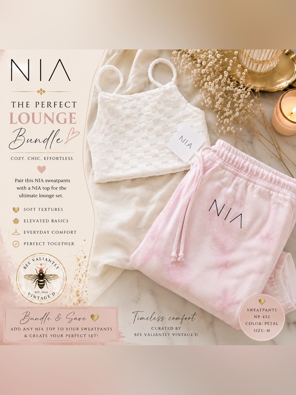 NWT NIA Pink Petal Tie Dye Jogger Sweatpants Medium | Bundle with Matching Tank